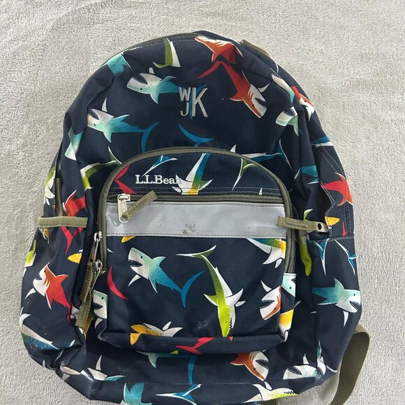 LL Bean Junior Original Book Pack, 17L, Navy Blue with Multicolor Shark Print - Picture 2 of 6